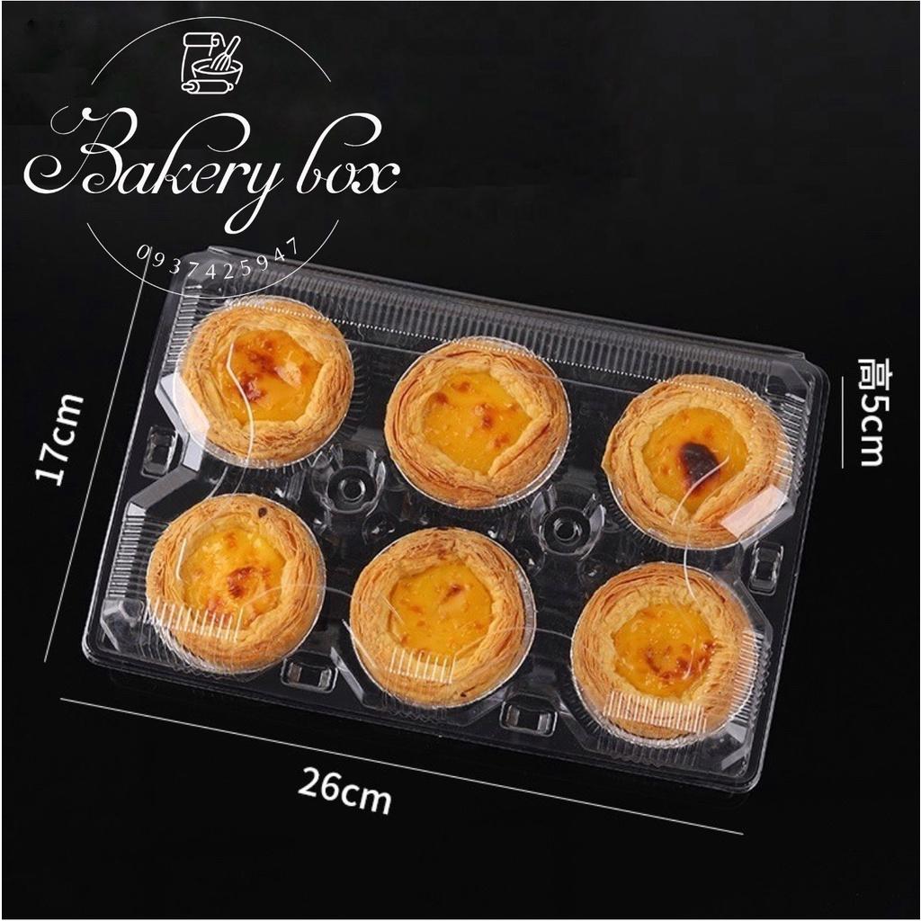 100 Hộp Nhựa 6 Ô Đựng Bánh Tart Trứng - Bánh Donut - Bánh Bao