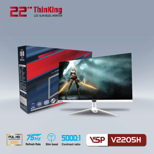 Màn hình máy tính 22inch VSP V2205H FHD VA 75Hz 6.5Ms LED Monitor (Trắng) - Hàng chính hãng TECH VISION phân phối
