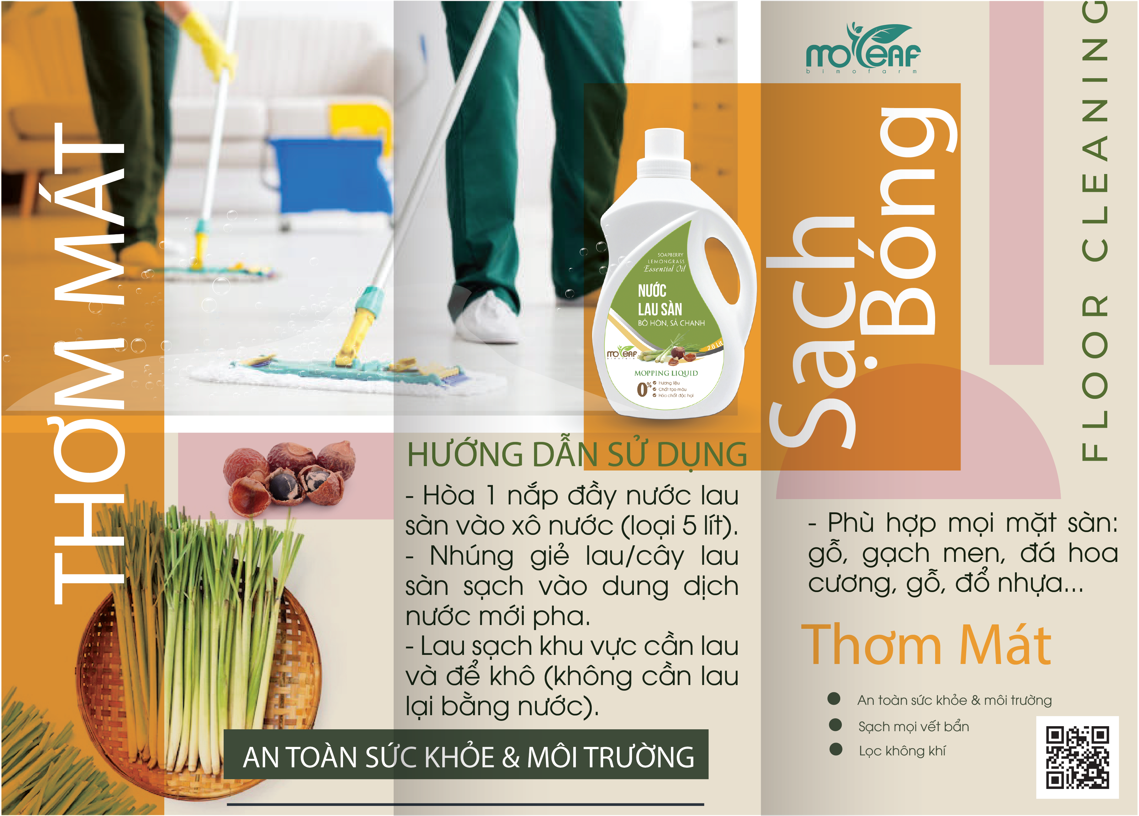 Nước lau sàn Hữu cơ Moleaf đuổi muỗi tinh dầu Sả chanh