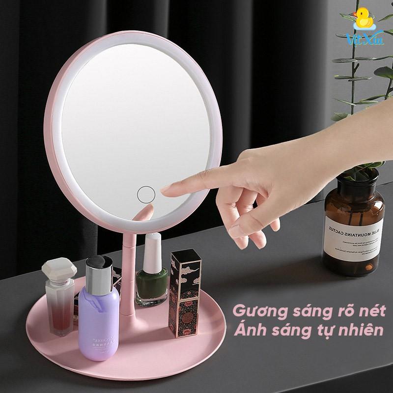 Gương trang điểm đèn led ánh sáng 3 cấp độ, Gương trang điểm pin sạc USB