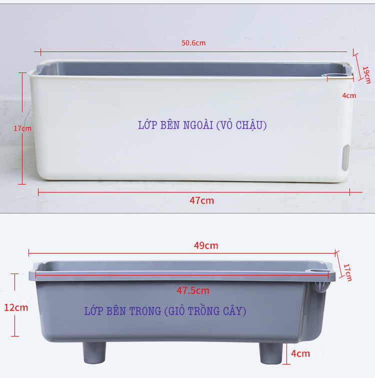 Chậu nhựa trồng cây A207. Chậu trồng cây tự dưỡng 2 lớp, có chức năng tự hút nước cho cây