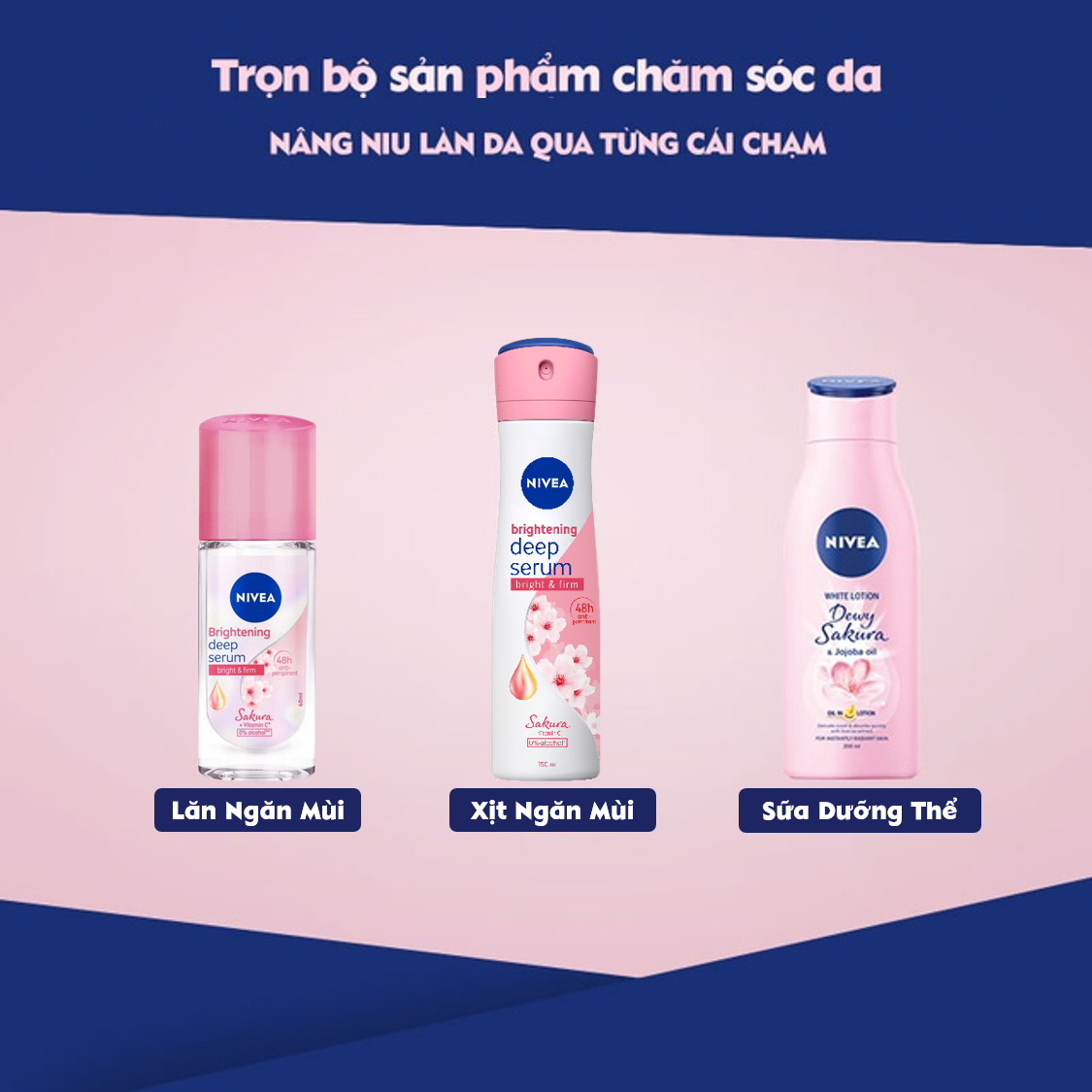 Bộ 2 Lăn Ngăn Mùi NIVEA Brightening Deep Serum Hương Hoa Sakura Dưỡng Trắng Da | Mịn Da (40 ml) - 85306