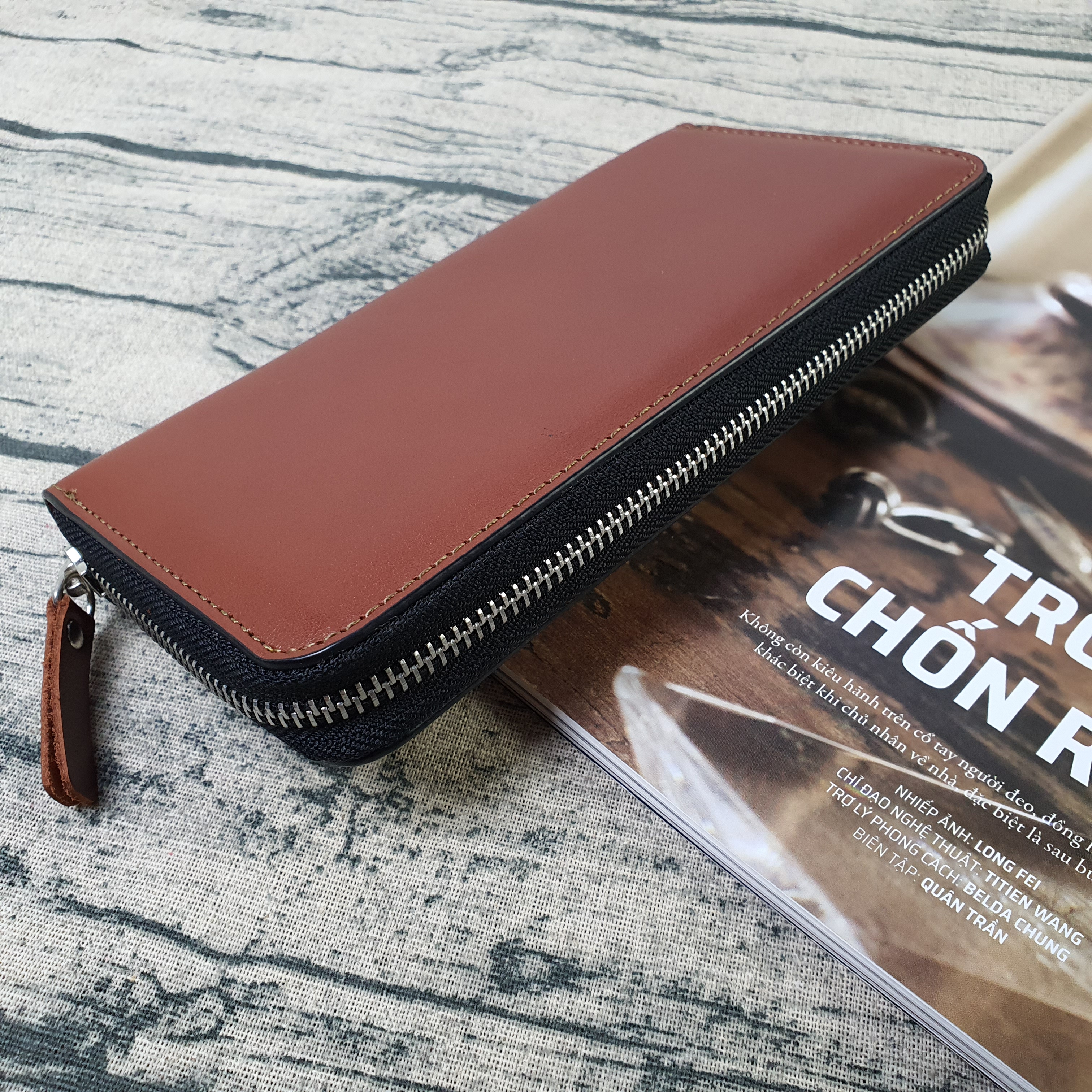 [Da thật] Ví dài cầm tay Pull-up WL113 (Brown) - 100% da bò thật, BH 3 năm