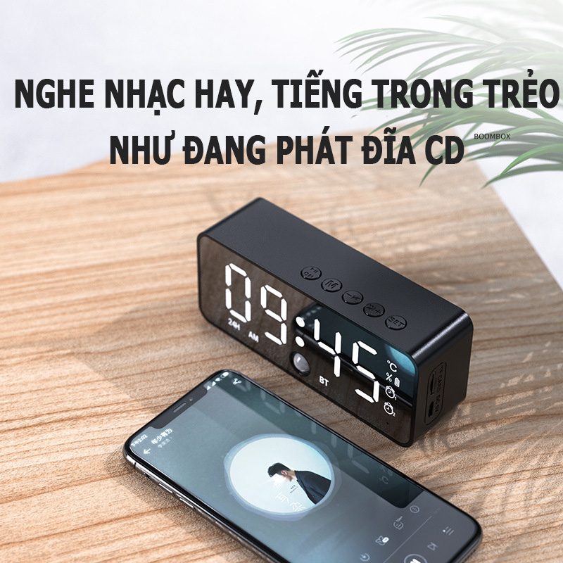 Đồng Hồ Để Bàn Đa Chức Năng, Cảm Biến Thông Minh Tự Động Bật Tắt Màn Hình, Mặt Gương Led - Hàng Nhập Khẩu