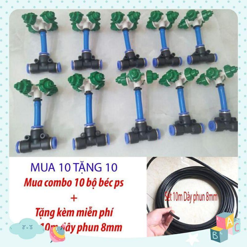 Combo 10 béc,bét,bép 4hướng 10 m dây phun sương tưới lan, tưới  cây ,tưới rau, làm mát mái nhà