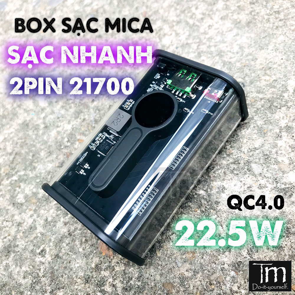 Box Sạc Dự Phòng Trong Suốt Sạc Nhanh 22.5W LCD (2Pin 21700)