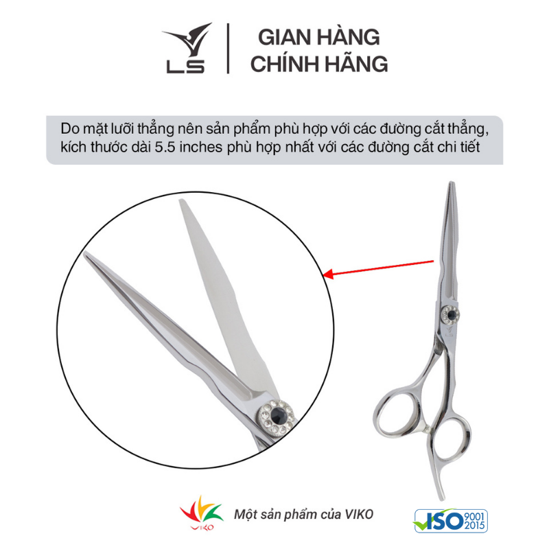 Kéo cắt tóc LS lưỡi thẳng quai offset vênh đỡ ngón cố định FA13/5.5