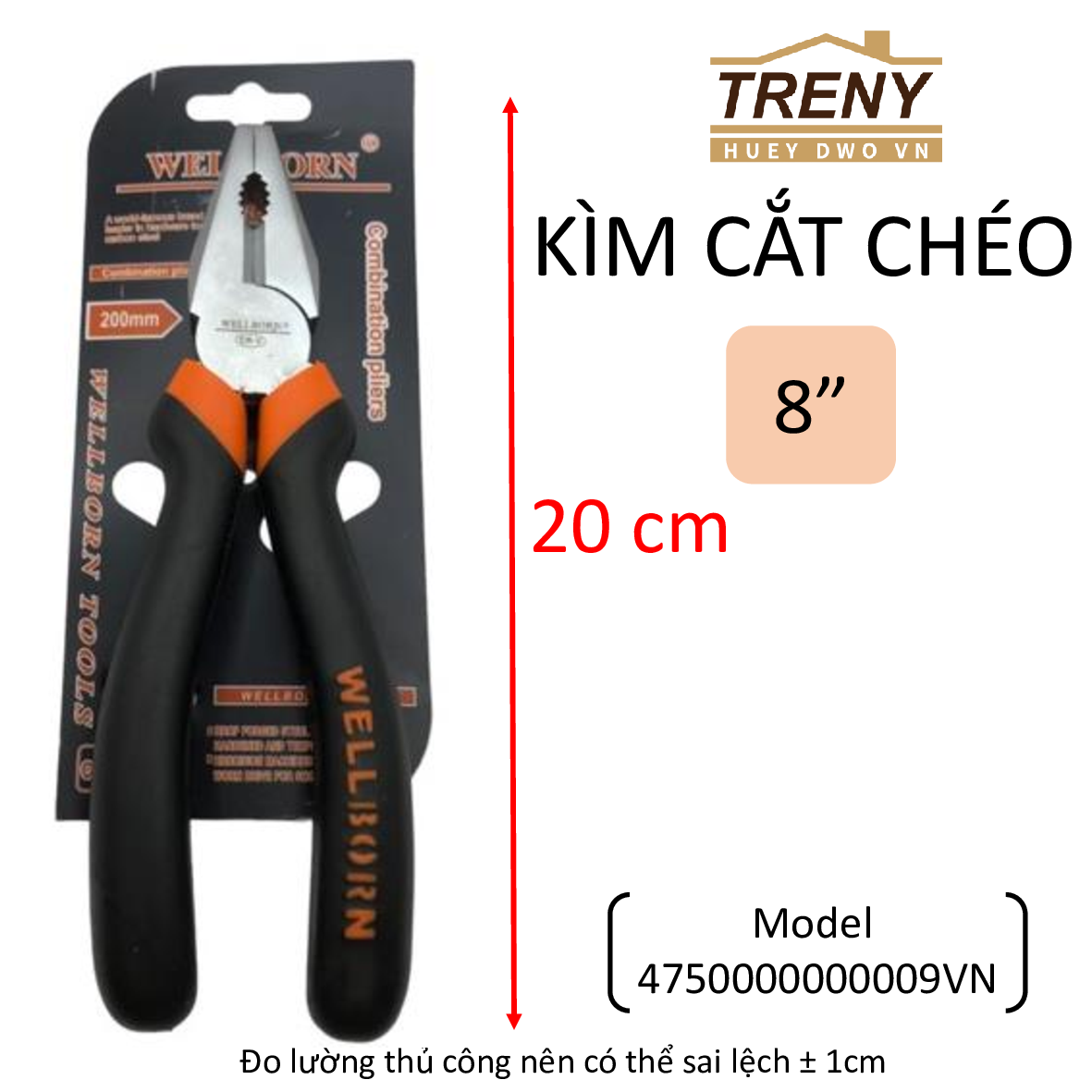 Kìm cắt chéo, kìm cắt được nhiều chất liệu khác nhau như kim loại cứng, nhựa, dây điện,.. kìm có hai kích thước 6 ", 8" , kìm kích thước 8 inch - 200mm