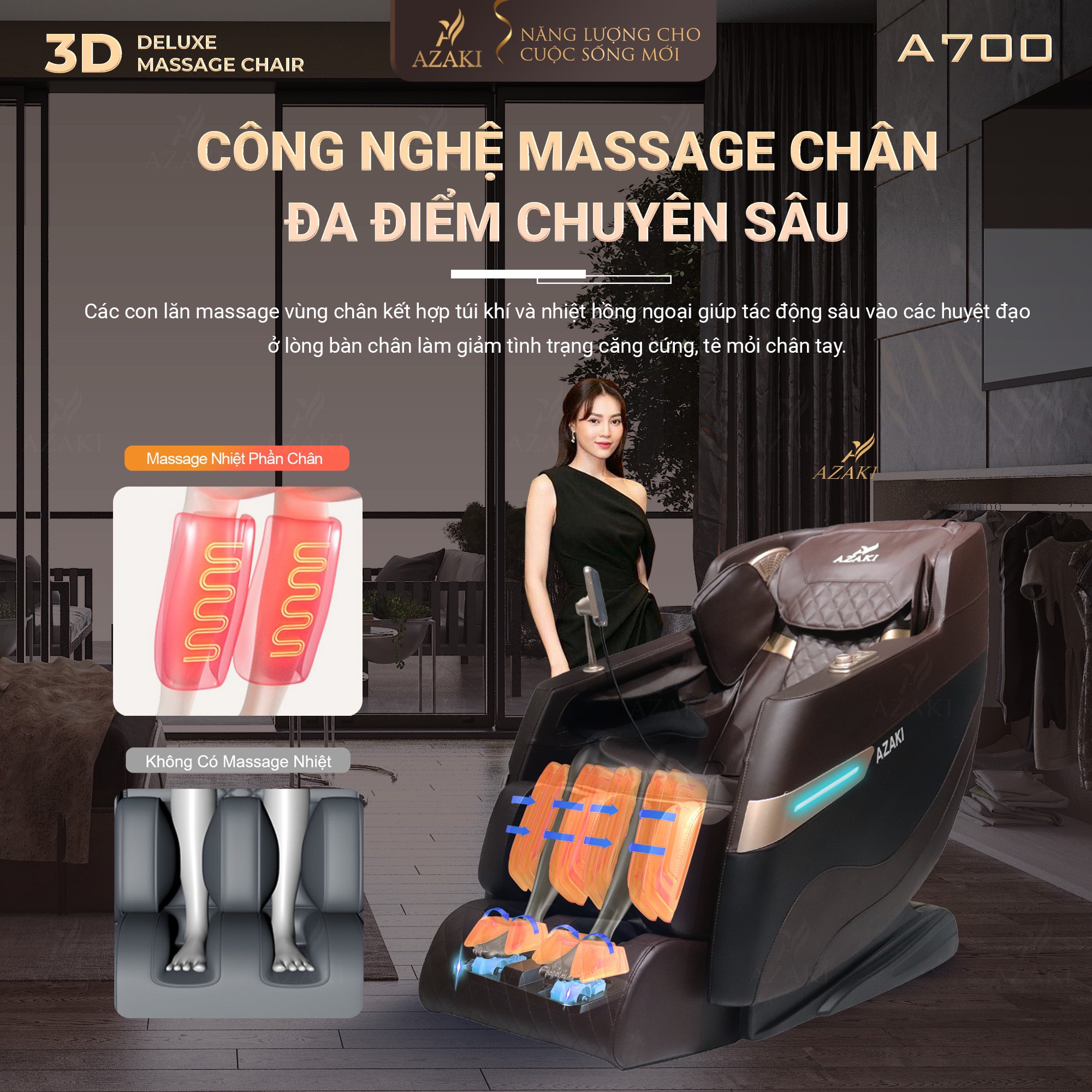 Ghế Massage Toàn Thân Cao Cấp 3D AZAKI A700