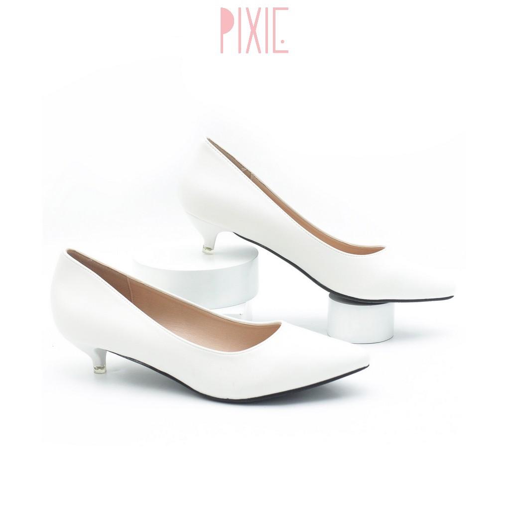 Giày Cao Gót 3cm Mũi Nhọn Gót Nhỏ Trơn Basic Màu Bò Pixie P074