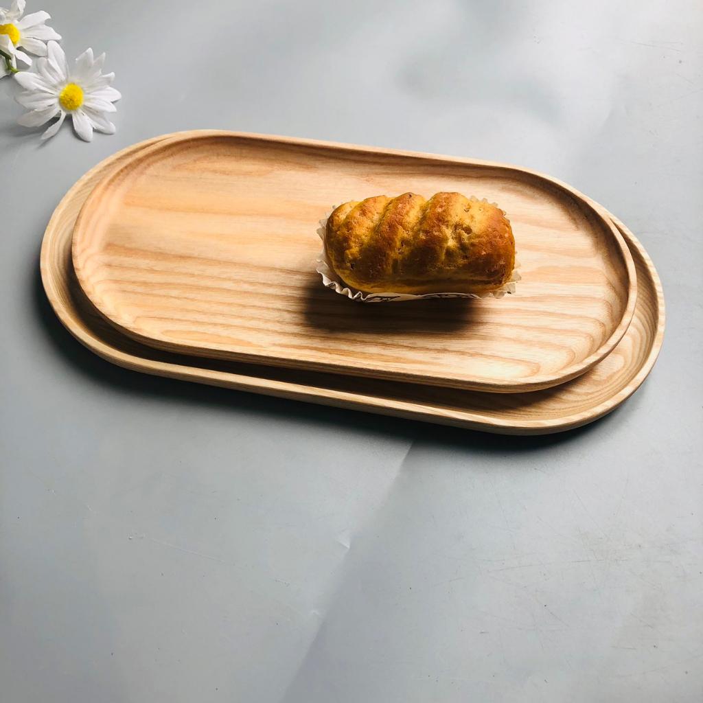 Khay Gỗ Đựng Đồ Ăn, Decor Hình Oval 32x16 & 36x18 cm Chất Liệu Gỗ Tần Bì Xinh Xắn
