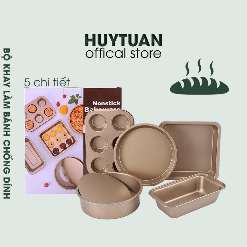 Bộ khay nướng bánh chống dính 5 chi tiết - Khuôn nướng bánh mì 5 kiểu cơ bản chất liệu thép carbon cao cấp (KBM05)