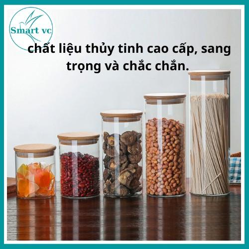 Lọ thủy tinh nắp gỗ,hũ thủy tinh đựng gia vị phong cách Bắc Âu,đựng đường,đựng hạt,đồ khô an toàn, sạch sẽ Deli