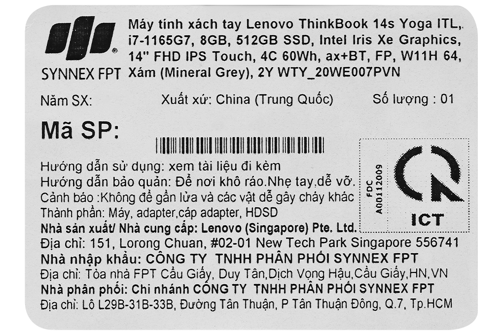 Laptop Lenovo ThinkBook 14s Yoga ITL i7 1165G7/8GB/512GB/14"F/Touch/Pen/Win11/(20WE007PVN)/Xám - Hàng chính hãng