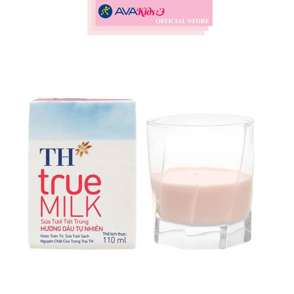 Lốc 4 hộp sữa tươi tiệt trùng TH true MILK có đường hương dâu 110 ml (từ 1 tuổi)