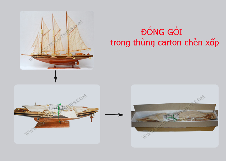 Mô hình thuyền gỗ phong thủy Endeavour Xanh - Đỏ