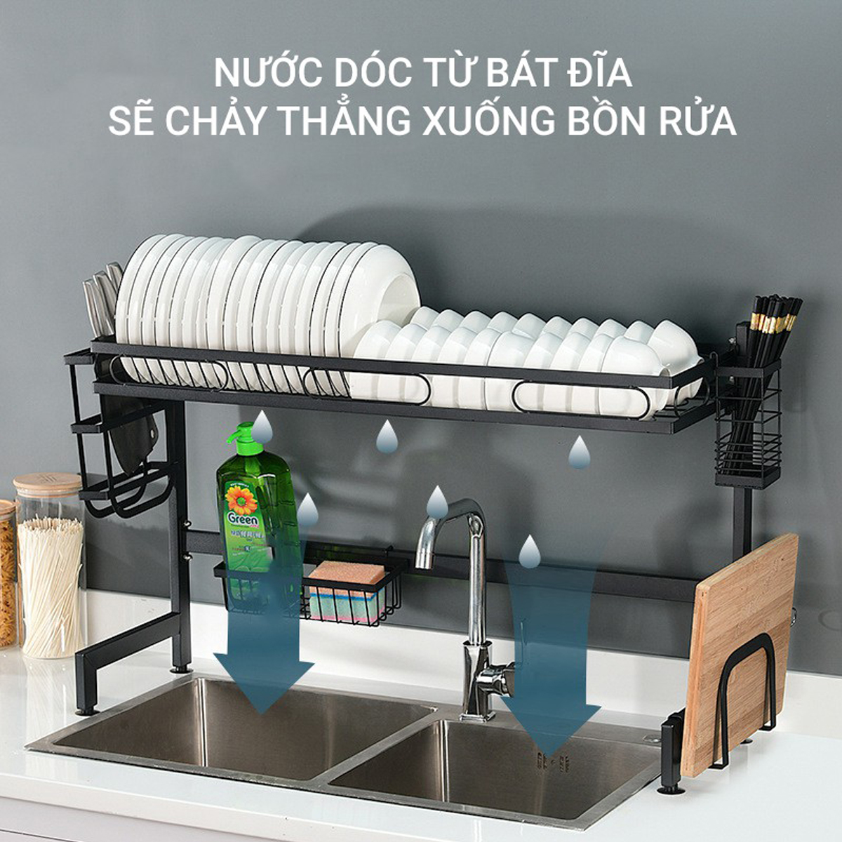 Kệ Để Bát Thông Minh, Giá Kệ Để Chén Bát Đũa Ráo Nước Dài 65/85/95/125Cm – Thép Carbon Không Gỉ - Sơn Tĩnh Điện Loại Cao Cấp Siêu Bền Chính Hãng miDoctor