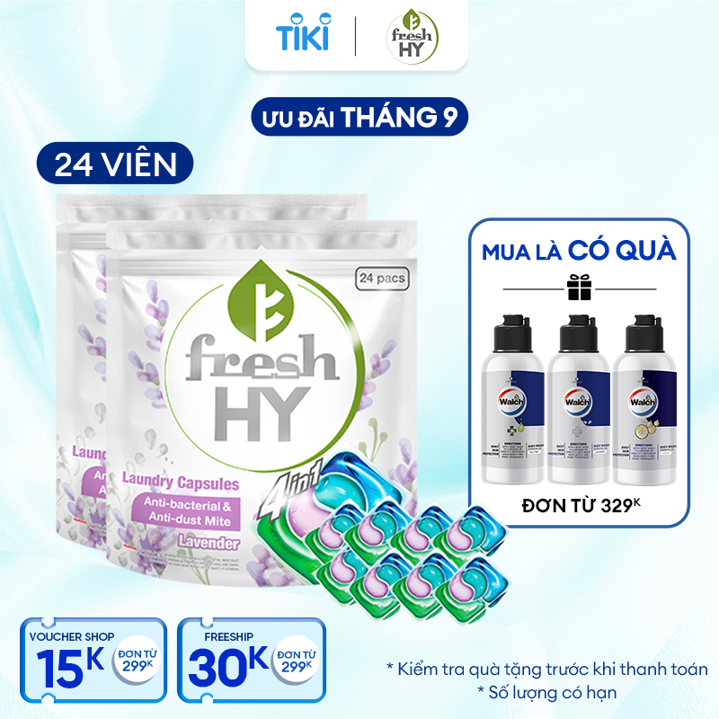 Combo 2 Túi Viên Giặt Xả Tiện Lợi 4 trong 1 Fresh Hy Hương Hoa Công Nghệ Nhật Bản (24 Viên/ Túi)