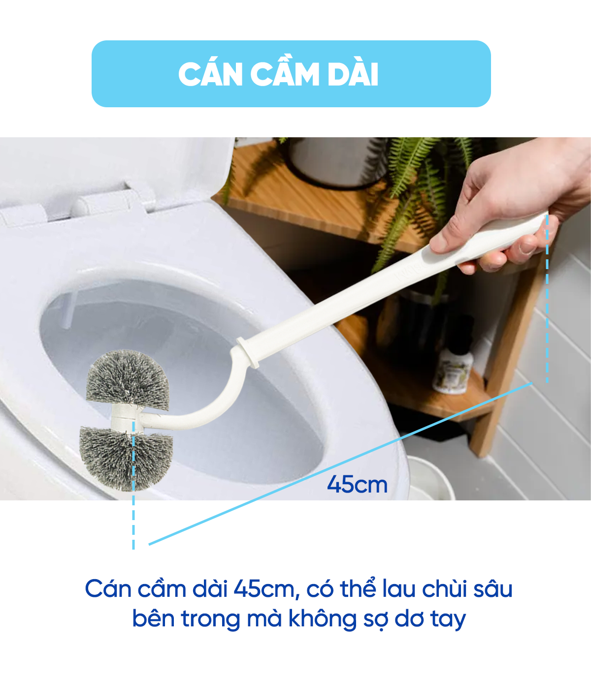 Cây Chà Bồn Cầu MyJae, Cọ Chà Toilet  Loại  2 Đầu Tròn Kháng Khuẩn 45cm