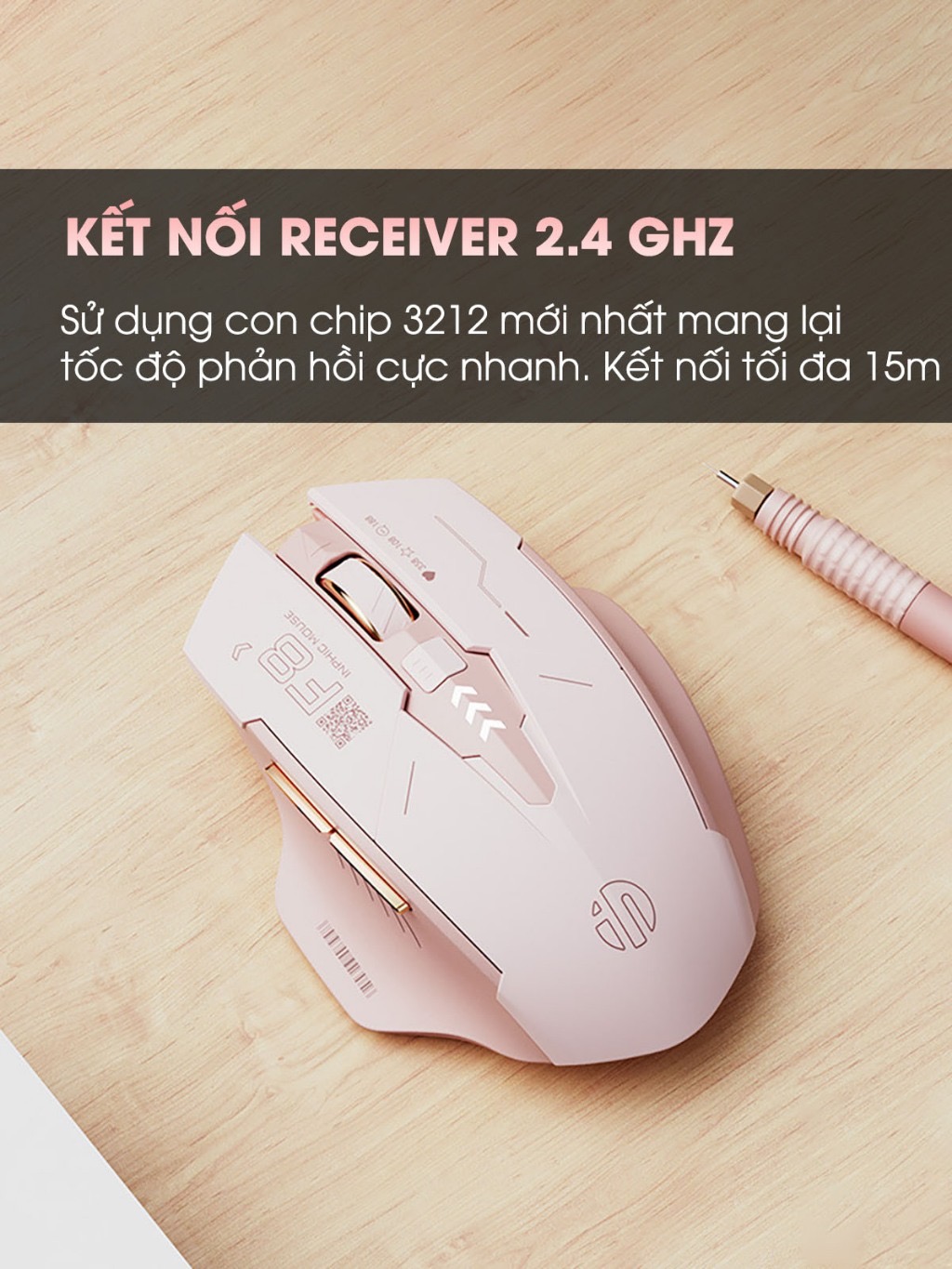 ￼Chuột không dây TEKKIN F8 trà sữa cute gaming silent chống ồn ko dây bluetooth  wireless 2.4G laptop máy tính - hàng chính hãng