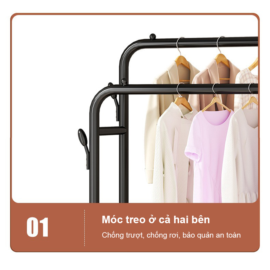 Giá Treo Quần Áo Thép Carbon Kèm Các Khung Đựng Đồ Có Bánh Xe Di Chuyển Thuận Tiện