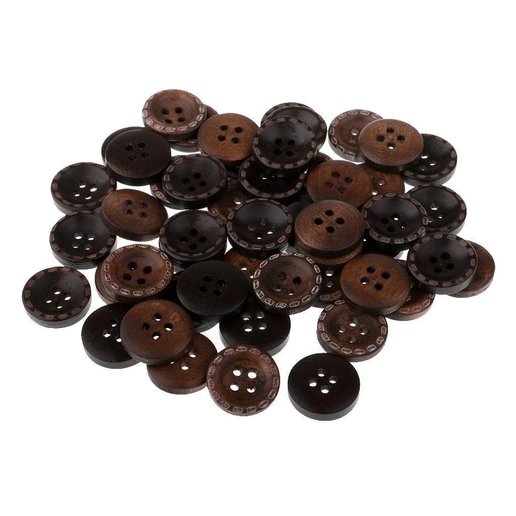 50 Piece Vintage 4 Holes Wooden Buttons for Sewing on Clothing Decoration 15mm