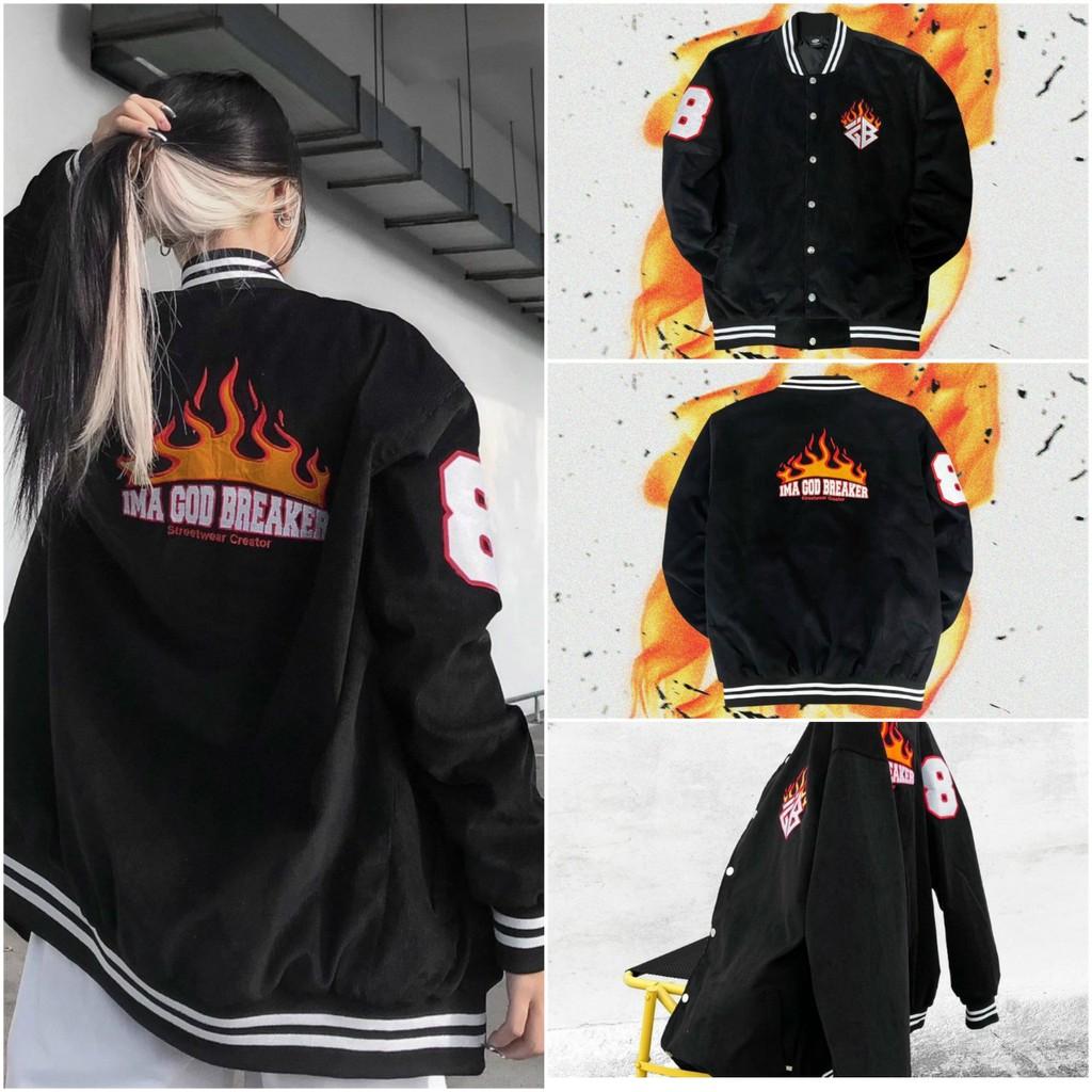 Áo khoác dù Bóng chày Unisex Áo Khoác Gió Màu Đen kiểu Bomber jacket Lửa Số 8 Chống Nắng Chống Lạnh Siêu tốt - HIỀN LINH SHOP ÁO KHOÁC