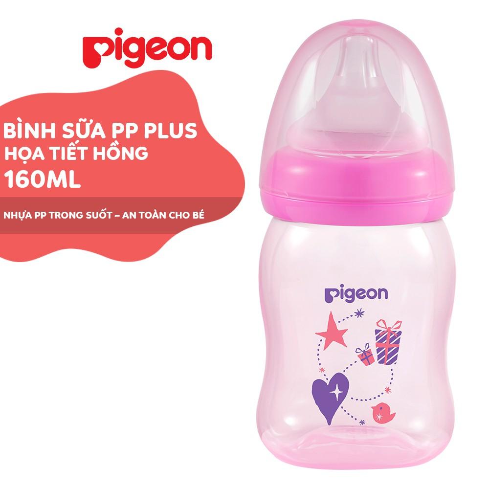 Hình ảnh Bình sữa cổ rộng PP Plus họa tiết xanh/hồng Pigeon 160ml (SS)