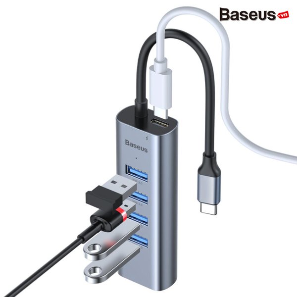 Hub chuyển Baseus Enjoy Series Type C to 4 Port USB 3.0 + Type C PD (intelligent HUB Adapter)- Hàng nhập khẩu