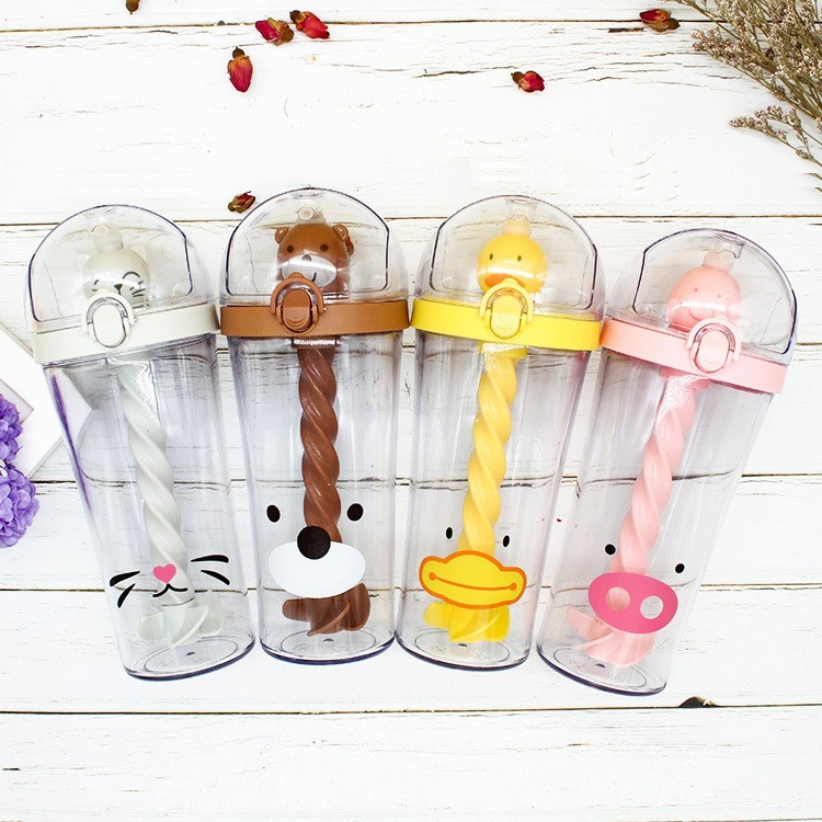 Hình Nước Nhựa Kèm Ống Hút Hình Thú Siêu Đáng Yêu 500ml