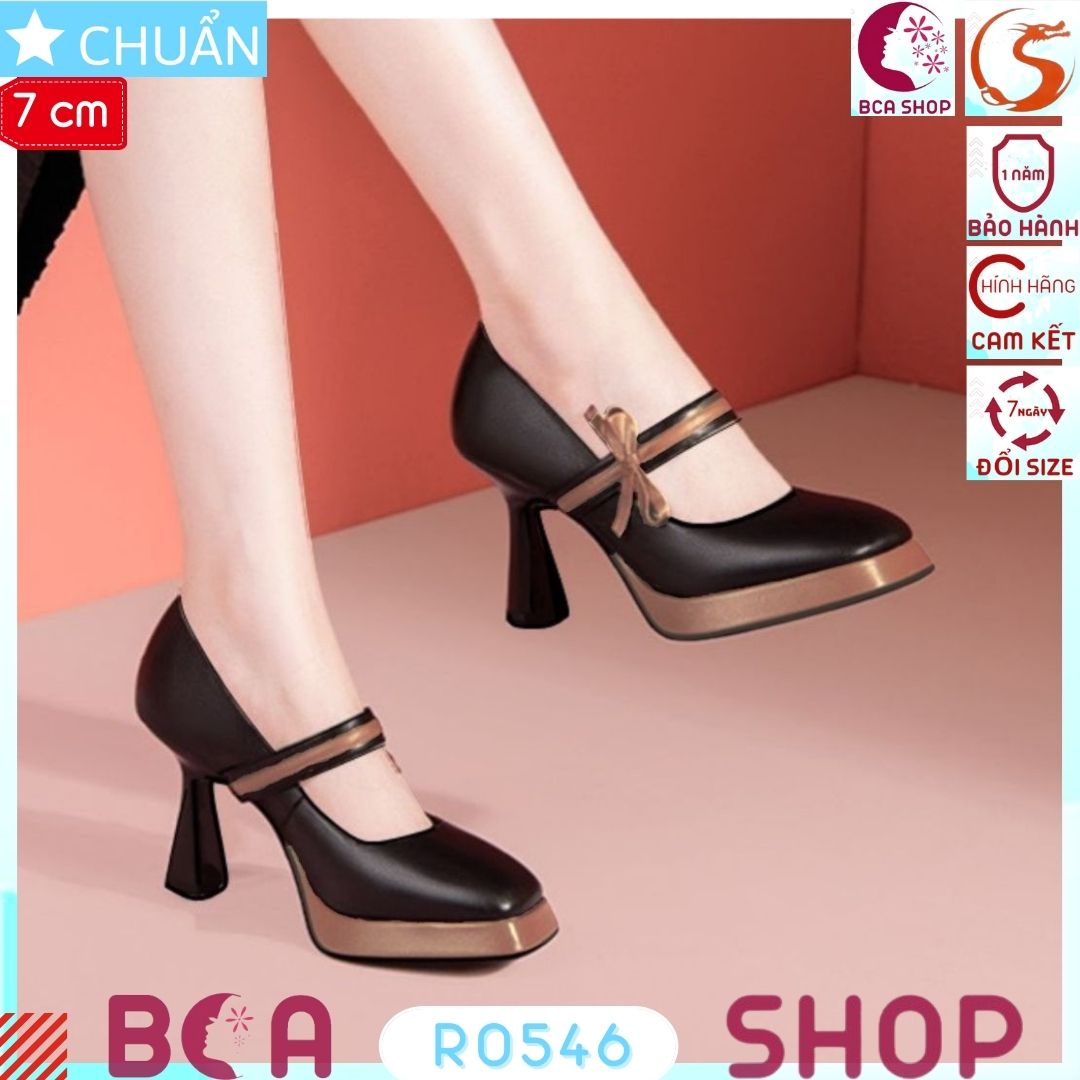 Giày cao gót nữ 7p RO546 ROSATA tại BCASHOP mũi vuông, đế đúp, quai ngang phối nơ sành điệu và thời trang, màu ĐEN