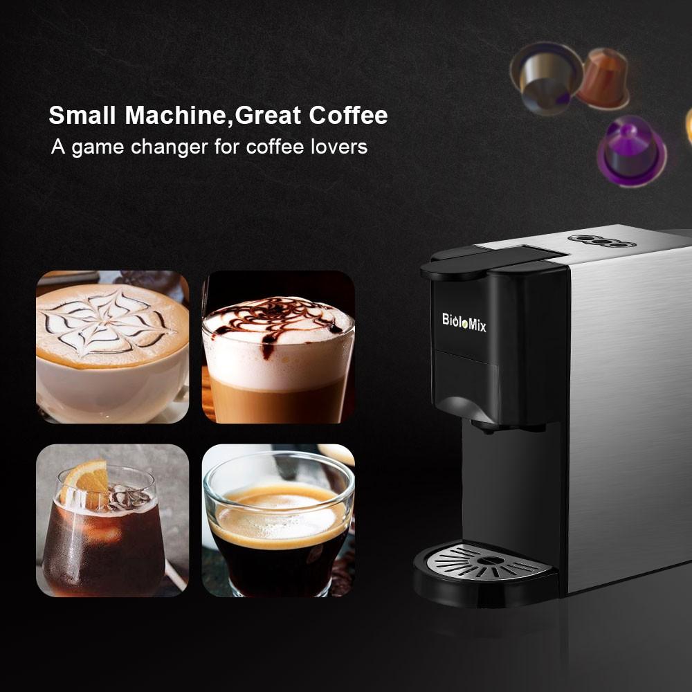 BioloMix Máy pha cafe Espresso 3 trong 1 19Bar 1450W Máy pha cafe viên nén phù hợp với Nespresso Dolce Gusto và Bột cafe