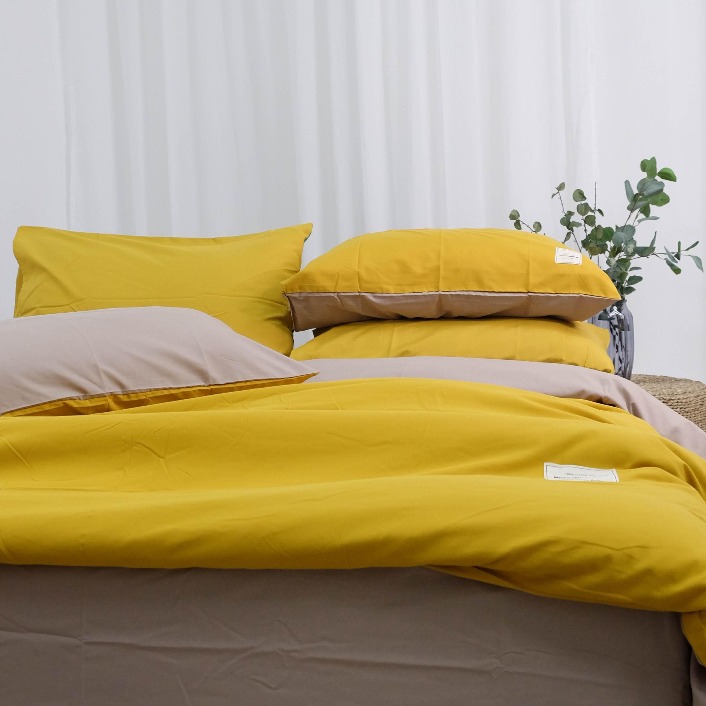 Bộ Chăn Ga Gối Cao Cấp Cotton TiCi Vàng Kem