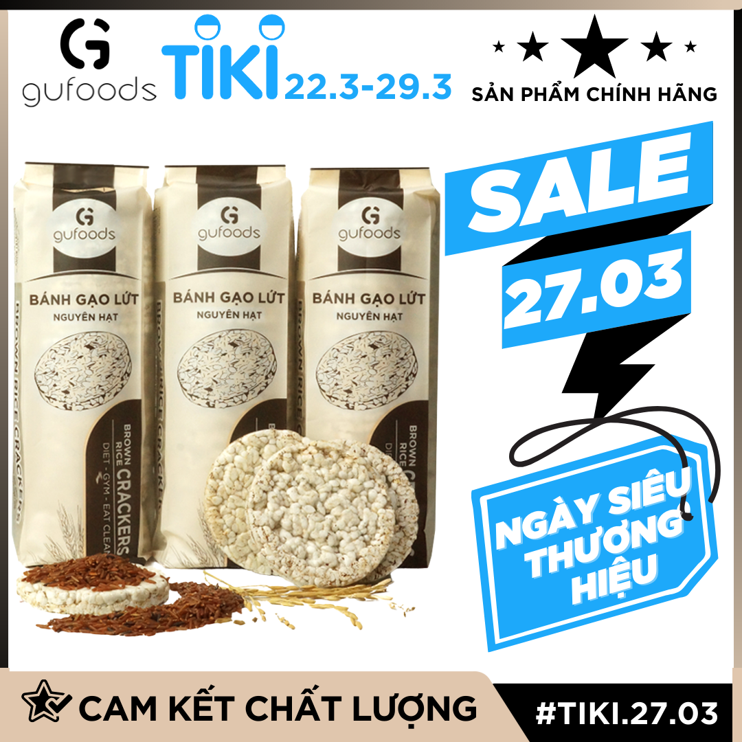 Bánh gạo lứt GUfoods (510g) - Không chiên dầu, Không đường, Từ gạo và ngũ cốc nguyên hạt, Lành mạnh, Phù hợp Eat clean, Ăn vặt healthy, Thực dưỡng, Tập gym, Thuần chay, Đa dạng hương vị