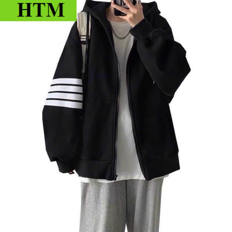 Áo Khoác Nữ Hoodie Màu Đen Dây Kéo 3 Gạch Tay Nỉ Dày Dặn Kiểu Hàn Quốc Thời Trang Siêu Đẹp HTM FASHION