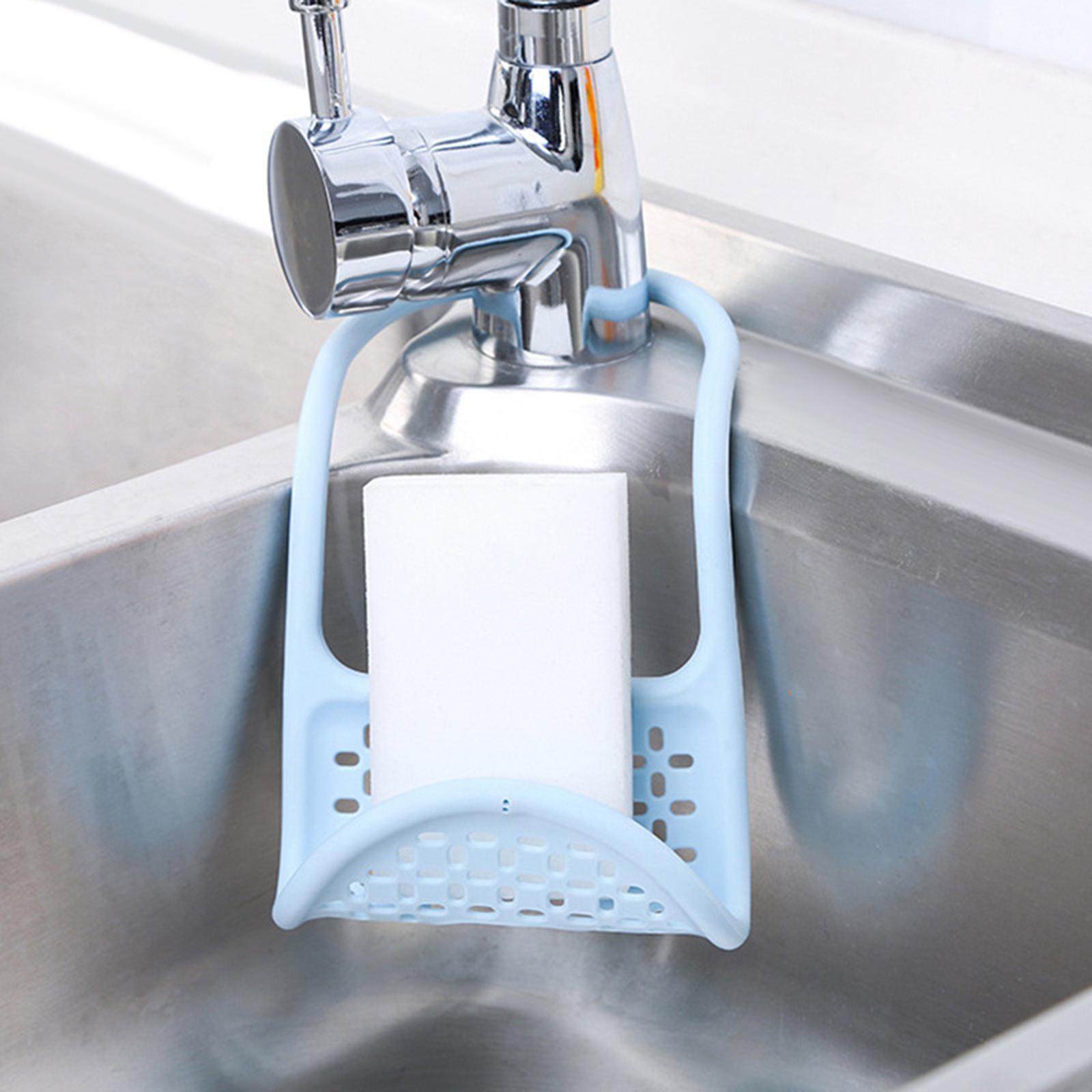 Kitchen sink sponge holder over sink drying rack blue