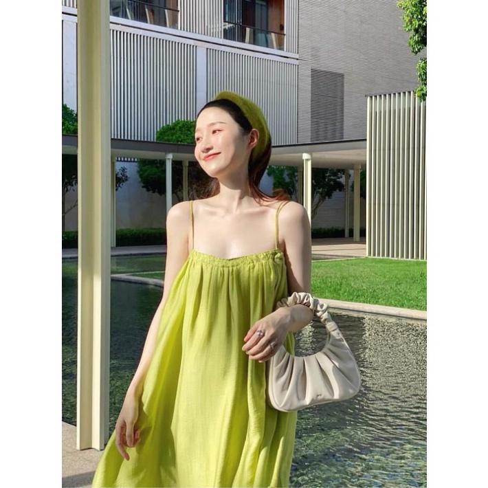 Đầm maxi 2 dây dáng dài rộng chun ngưc, váy 2 dây đi biển bầu bí mặc thoải mái sang chảnh. trendy hot girl