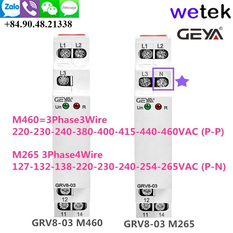 Wetek | Geya GRV8-03D Relay điện áp 3P+N, bảo vệ pha (mất pha, ngược pha), 18mm, DIN, 3 pha 4 dây, 3P4W, 2xSPDT (8A)