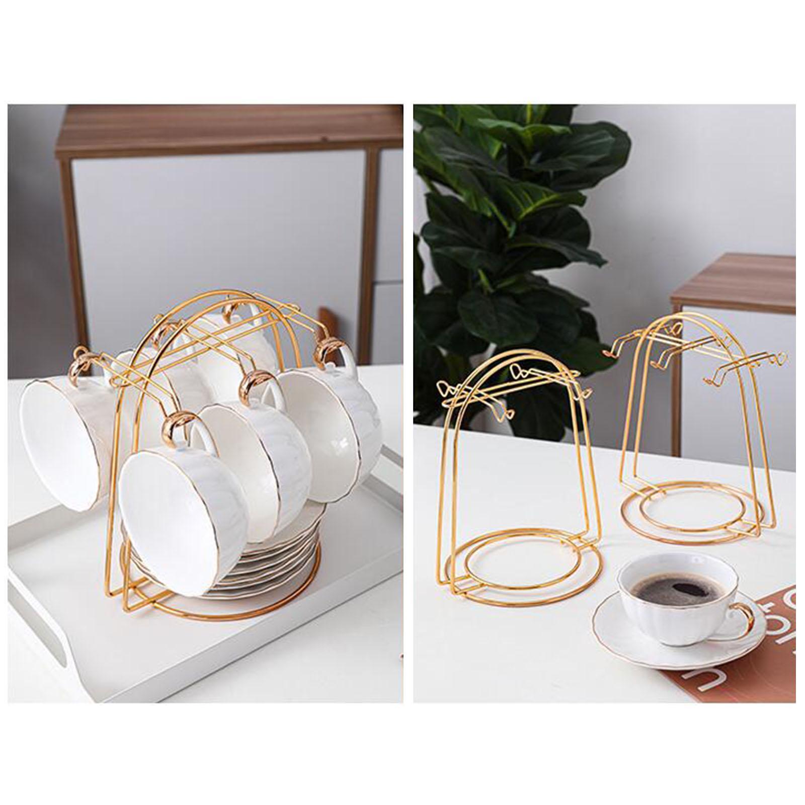 Kithcen Coffee Cup Drying Rack Stand Tabletop Bottle Rack Water Drainer Tea Cup and Saucer Display Rack