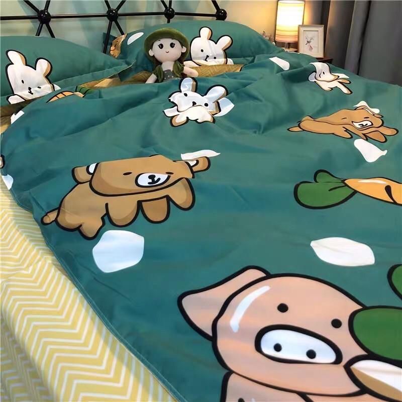 Set Chăn Ga Cotton Poly Voi Thỏ Cà Rốt Ga Kẻ Rích Rắc Vàng Trắng Hàng Loại Một Shinbedding.shop