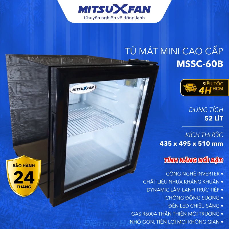 Tủ Mát Mini Cao Cấp MITSUXFAN MSSC-60B 52 Lít, Inverter Tiết Kiệm Điện, Chất Liệu HIPS Kháng Khuẩn , MSSC60B, Phù hợp cho phòng khách sạn, resort, nhà hàng, phòng gym, karaoke, gia đình... - Giao Miễn Phí Toàn Quốc, Hàng Chính Hãng