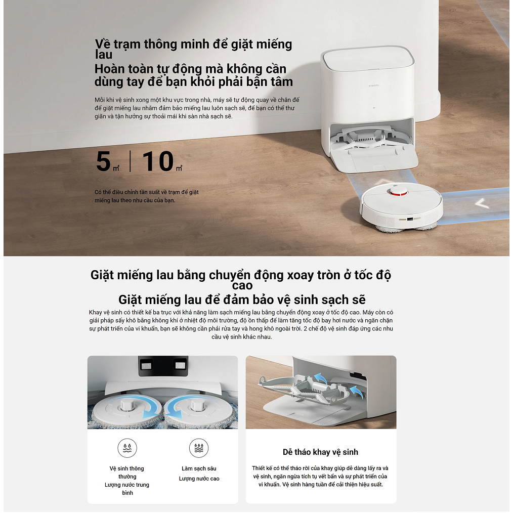 Robot Hút Bụi Lau Nhà Xiaomi Vacuum X20 - Kết Nối App Tự Giặt Sấy Giẻ Tự Nâng Hút Thảm Lưu 3 Bản Đồ Lực Hút 5.000 Pa - Hàng Chính Hãng