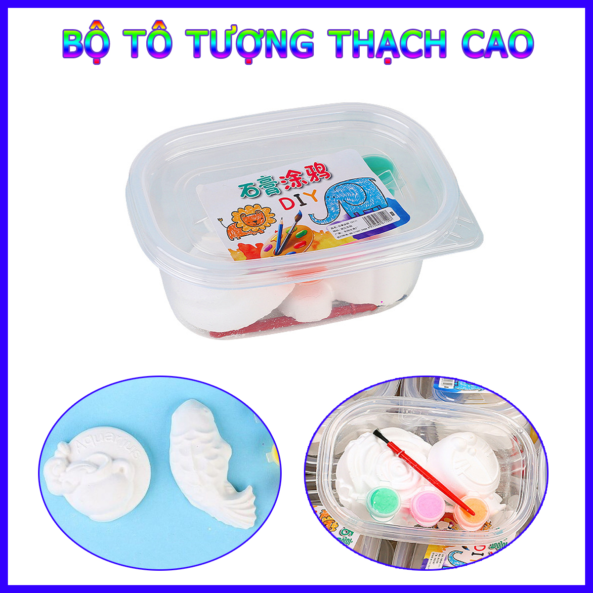 Hộp 2 Bộ Tô Tượng Thạch Cao Mini Cho Bé Tặng Kèm Màu Và Cọ