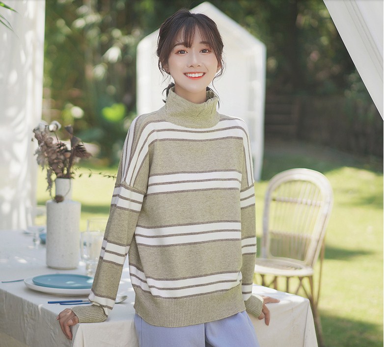 Hàng Quảng Châu - Áo len cao cổ phối sọc màu hàn quốc ulzzang dành cho nữ - dl37245