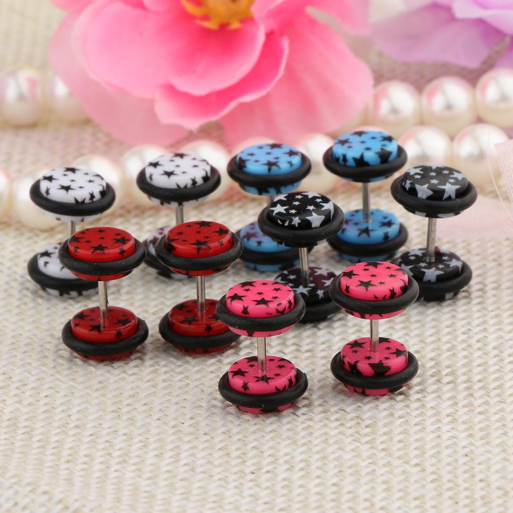 10 Pieces Acrylic Ear Earrings Flesh Tunnel Stainless Steel Fake Plugs 18g