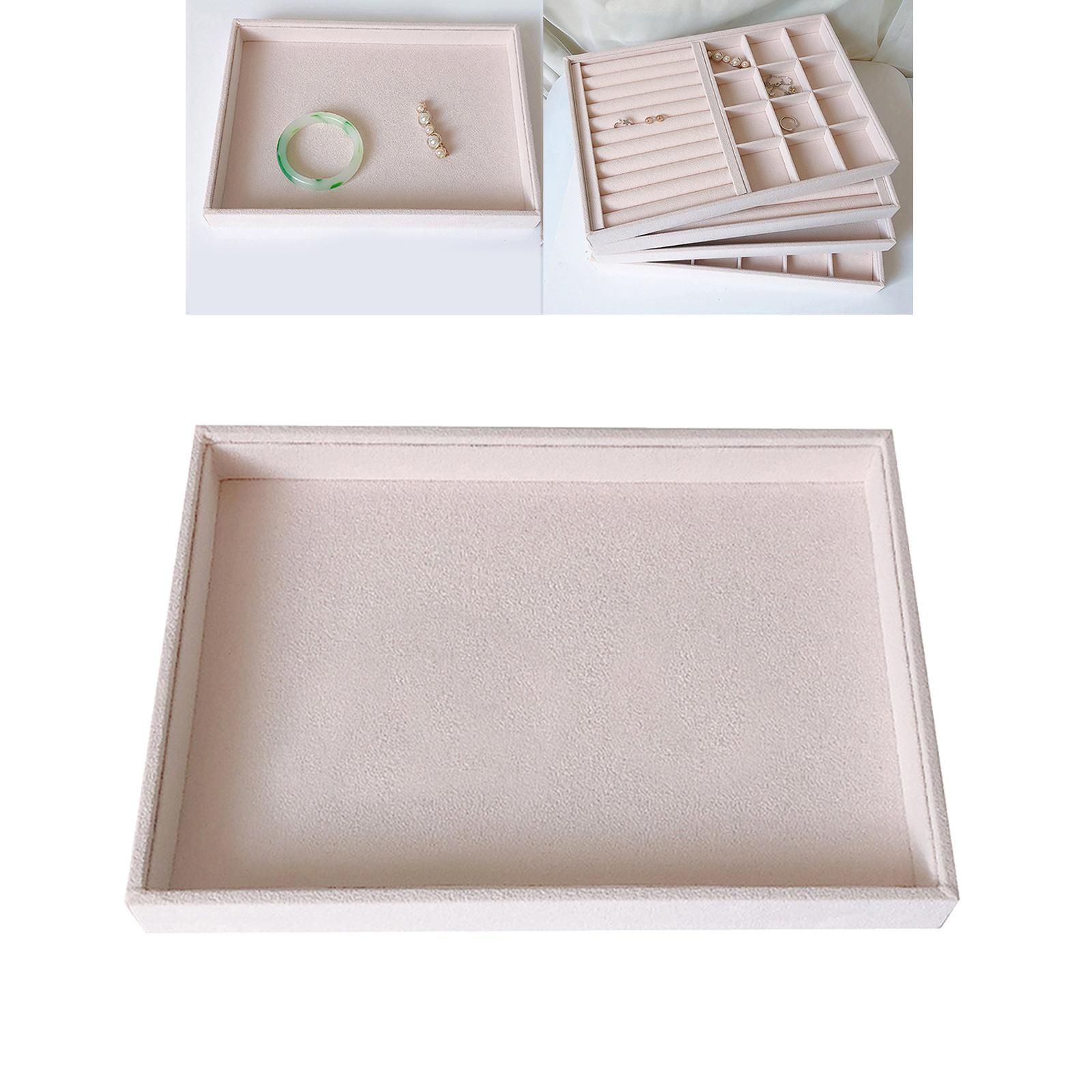 Beige Velvet Jewelry Storage Tray Holder Earring Necklace Organizer