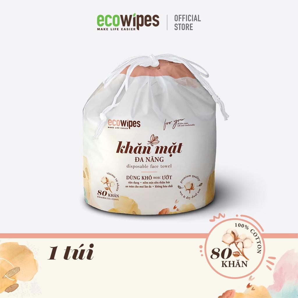 Khăn giấy khăn mặt khô đa năng Ecowipes cuộn 80 tờ size khăn 20x20cm lau khô lau ướt giấy lau mặt dùng một lần