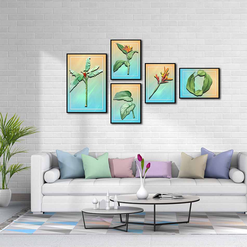 Bộ 5 tranh canvas treo tường Decor Hoa lá phong cách scandinavian - DC129