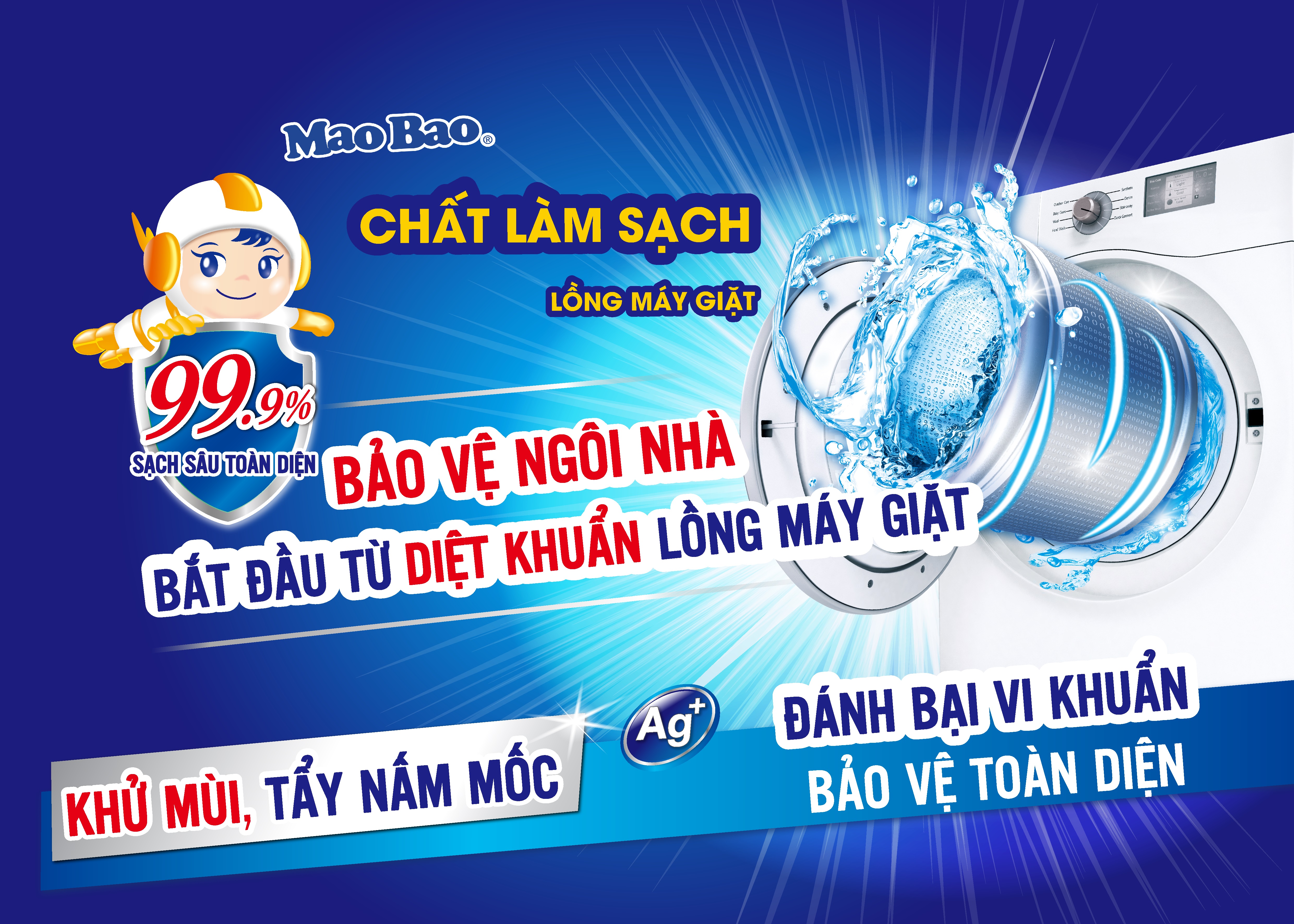 Chất Làm Sạch Lồng Giặt Mao Bao Ion Bạc Nâng Cấp Mới 300g + 6g