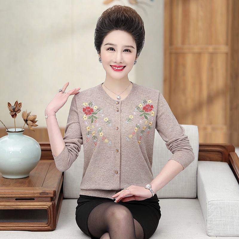 áo khoác len cardigan trung niên nữ cho bà cho mẹ_ áo len dệt kim thêu hoa cao cấp